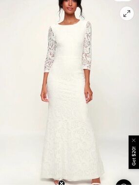 Lulu's Ivory Lace Maxi Dress with Three-Quarter Sleeves